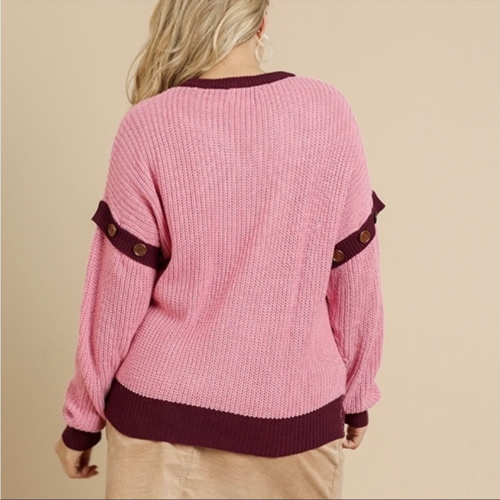 Umgee Plus Size Detachable Sleeve V-Neck Sweater - Picture 3 of 16